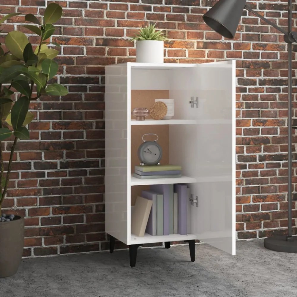 magasfényű fehér szerelt fa tálalószekrény 34,5 x 34 x 90 cm