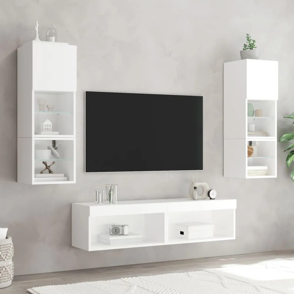 2 db fehér TV-szekrény LED-világítással 60 x 30 x 30 cm