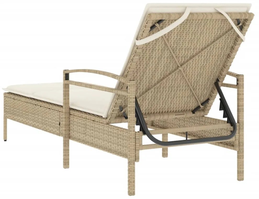 bézs polyrattan napozóágy párnával 63x200x81 cm