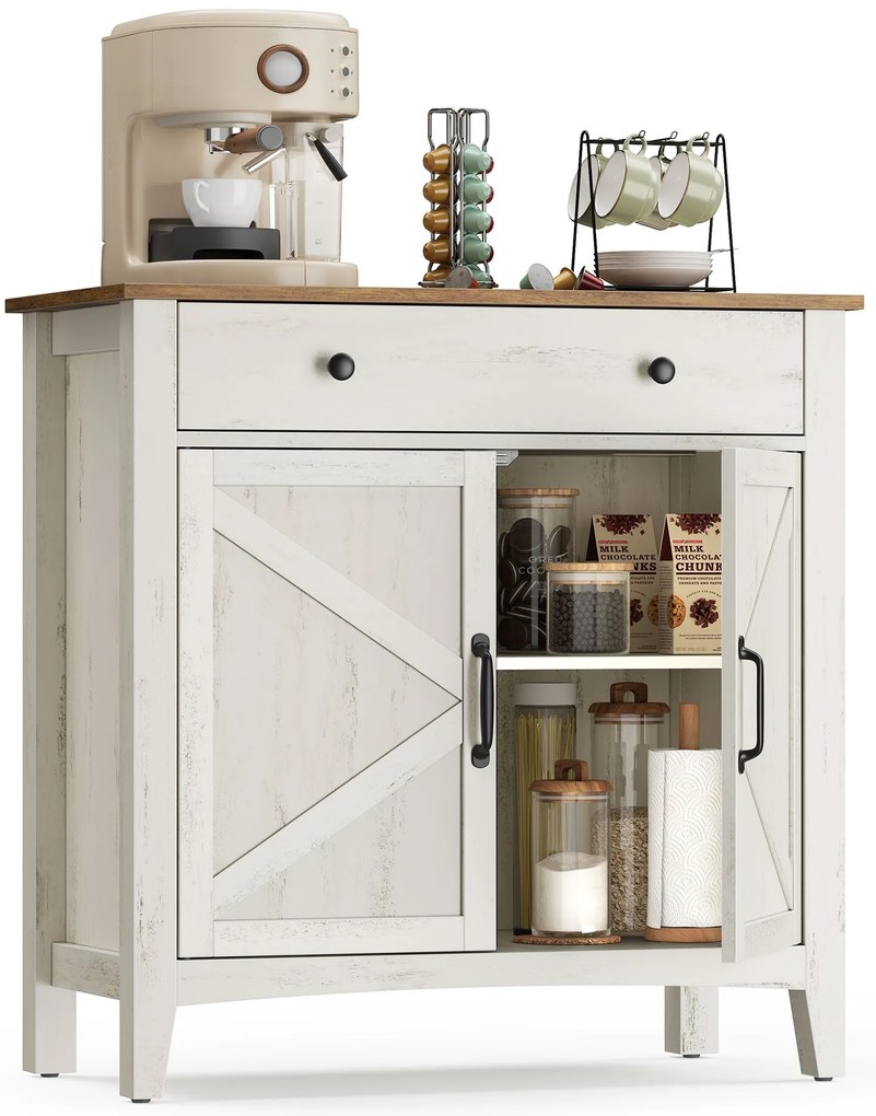 Tálalószekrény magasságban állítható polccal, 40 x 80 x 80 cm, fehér és mézbarna