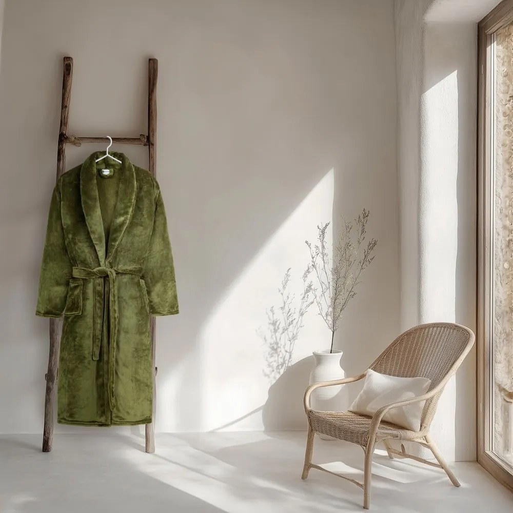 Zöld mikroplüss fürdőköpeny XS/S Polyvelvet – Good Morning