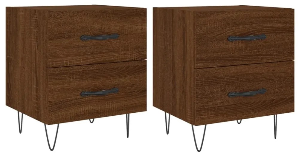 2 db barna tölgyszínű szerelt fa éjjeliszekrény 40x35x47,5 cm