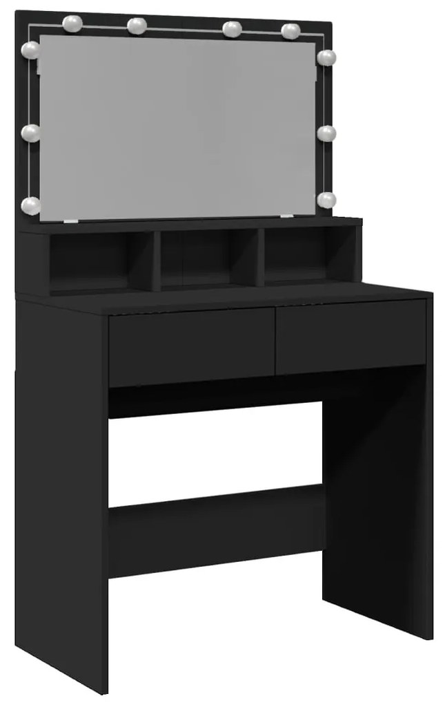 fekete fésülködőasztal LED-del 80 x 41 x 134,5 cm
