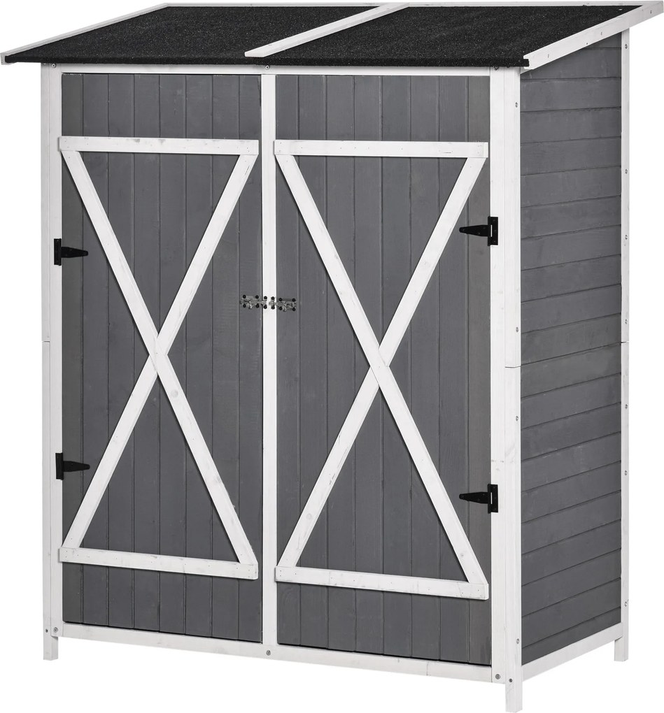 Outsunny Kerti Szekrény Kerti Eszköztároló 2 Ajtóval Aszfalt Tetővel Kert Tároló Szekrény Dumping Elleni Tervezés Földi Szegekkel Vörösfenyő Szürke+Fe