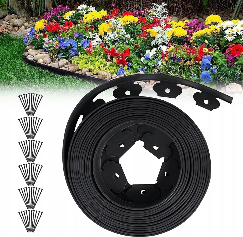 Gyepszegély Rugalmas Kerti Fekete 20m 60 Db Tipli Horgony