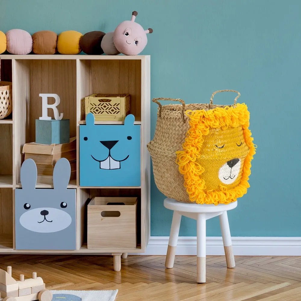 Sárga-natúr színű tengerifű játéktároló kosár ø 30x28 cm Lion – Compactor