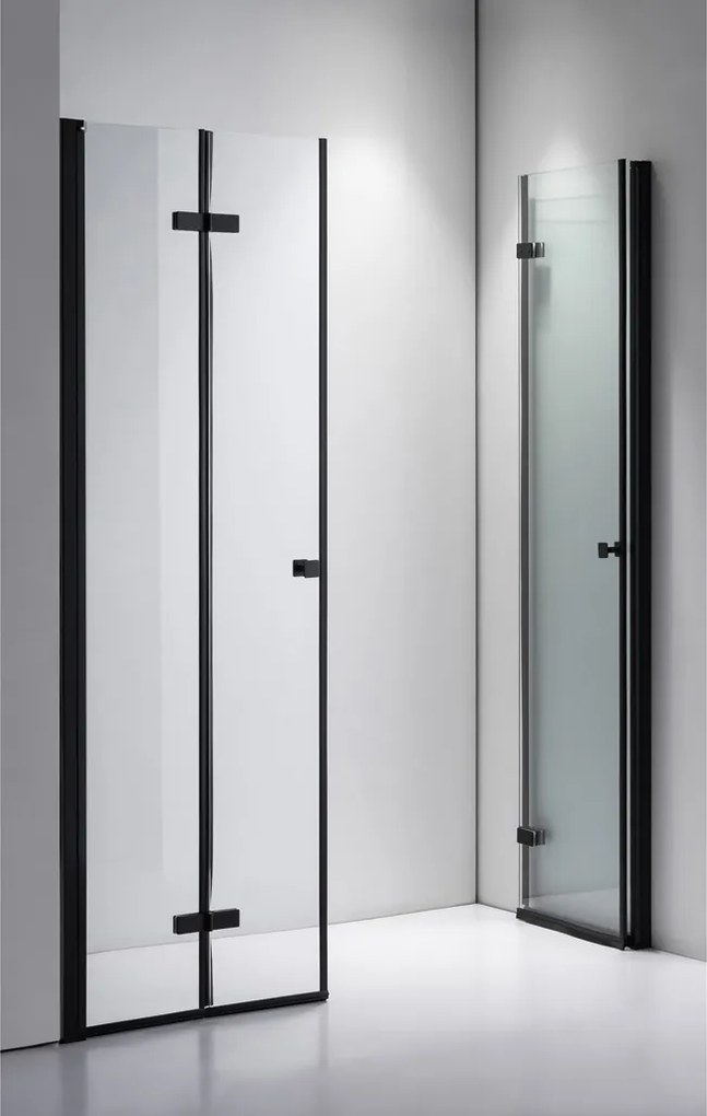 Stuxi Verona Big Black 220 cm széles aszimmetrikus kétszárnyú csukló zuhanyajtó (100+120 cm), 6 mm vízlepergető üveggel, matt fekete profillal, 195 cm magas