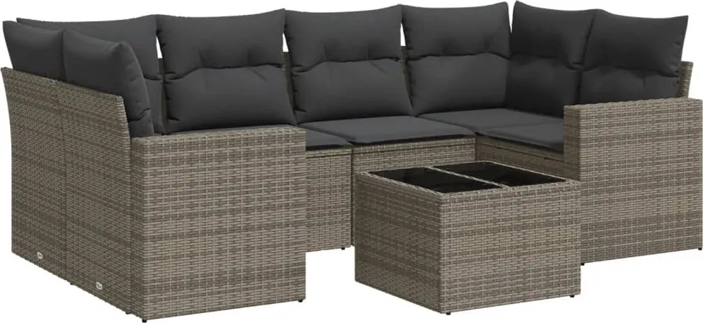vidaXL 7 részes szürke polyrattan kerti ülőgarnitúra párnákkal