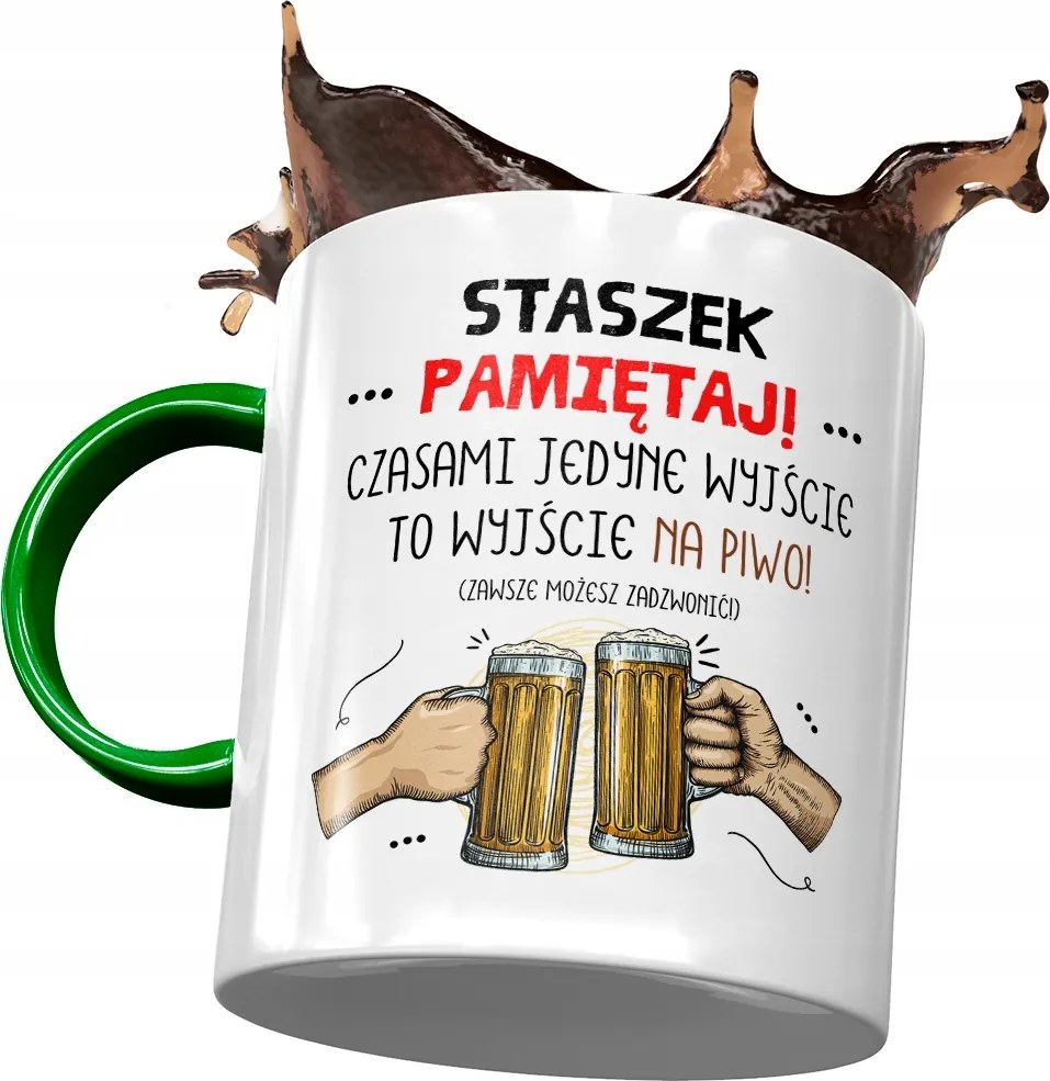 Zöld bögre Stanislaw Staszek Férj kolléga számára, fényképes nyomtatással