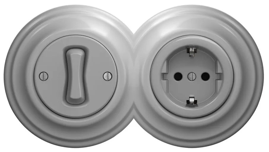 Kliklap - Retro egypólusú 1-es kapcsoló és SCHUKO 230V aljzat kerettel, szürke