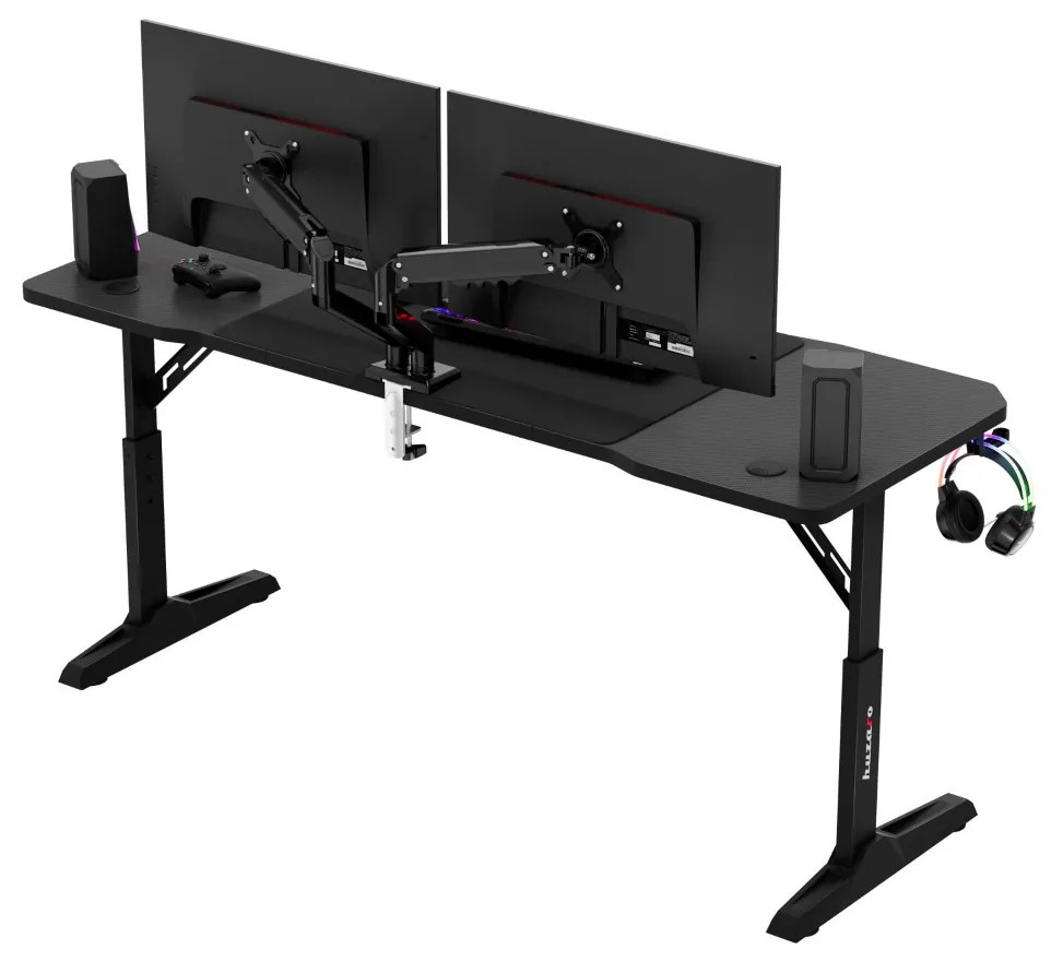 Gamer asztal, elektromos íróasztal Hero fekete carbon 160 × 60 cm