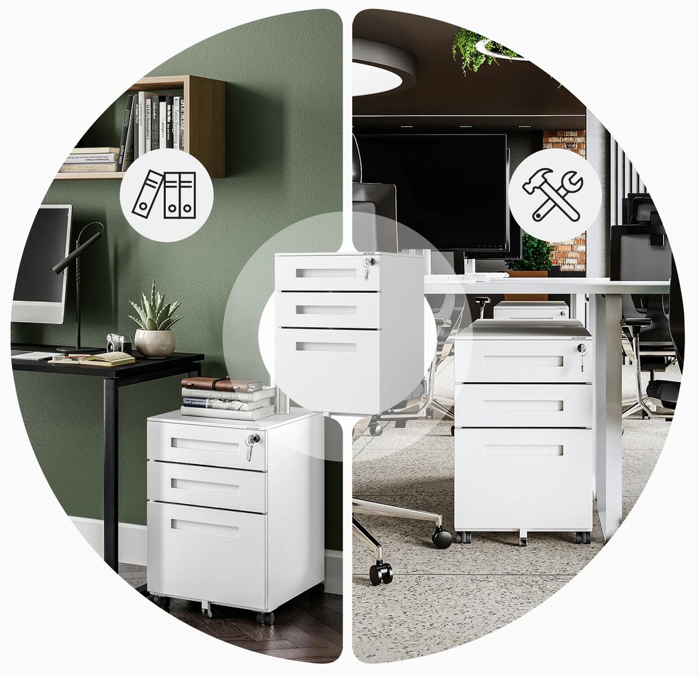 Fém gurulós konténer íróasztal alá KATE 390 x 600 x 500 mm, fehér