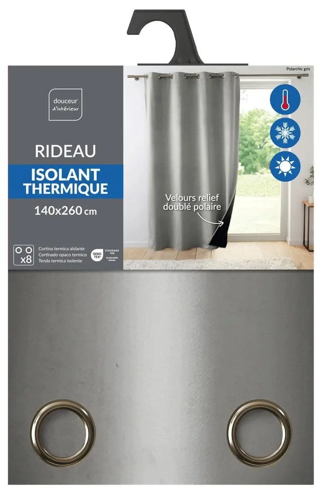 Szürke bársony termo függöny 140x260 cm Polarchic – douceur d'intérieur