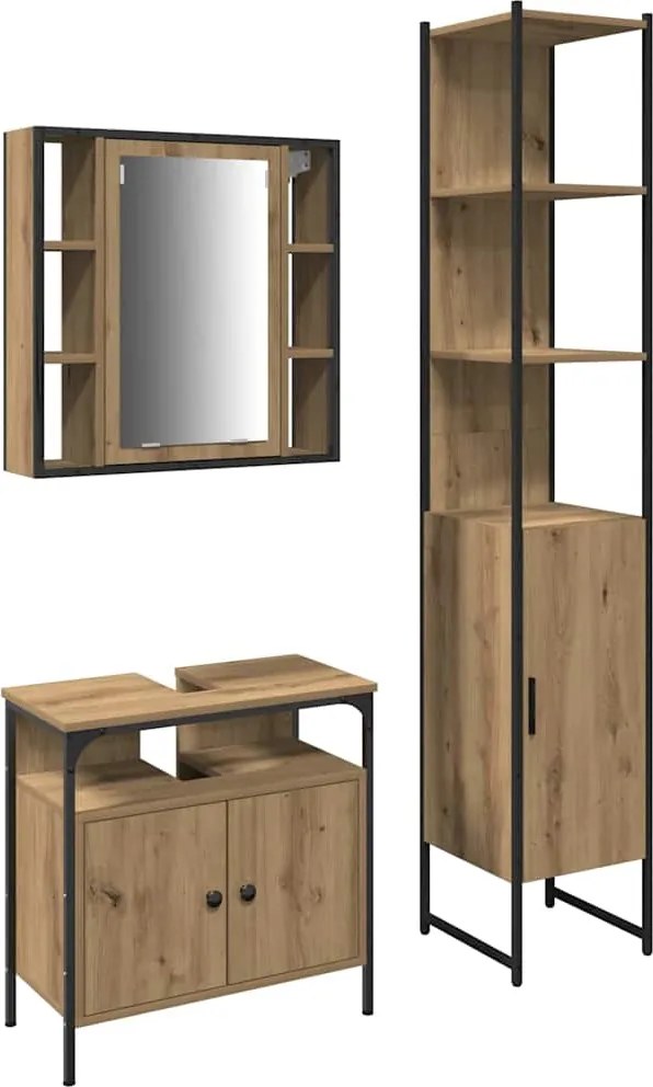 vidaXL Fürdőszoba bútor szett polcokkal 3 pcs Artisan tölgy Faanyag