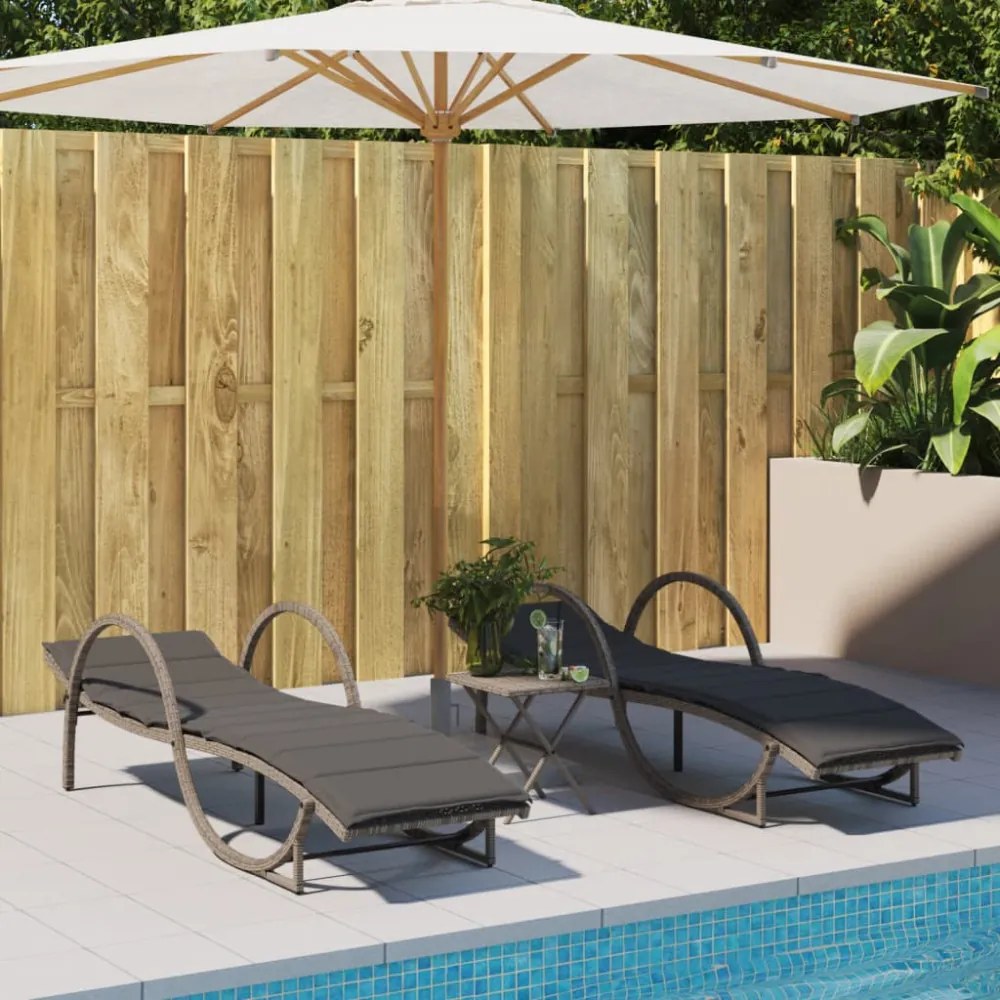 szürke polyrattan napozóágy párnával 60x199x42 cm
