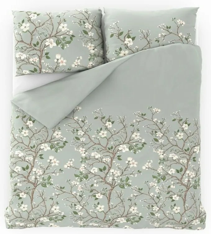 Tavasz szatén ágynemű, zöld, 220 x 200 cm, 2 db 70 x 90 cm