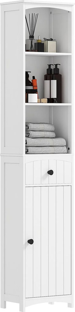 HOMCOM Magas Fürdőszoba Szekrény 3 Polccal, 1 Fiókos Tároló Szekrény Fürdőszobához, Nappalihoz - Fehér, 34x24x170,5cm | Aosom