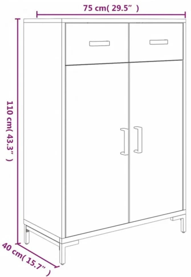 fekete tömör újrahasznosított fenyőfa cipőtartó 75x40x110 cm