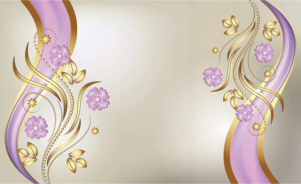 Fotótapéta Arany liliomok és virágos absztrakt bézs alapon 312x219 +ragasztó