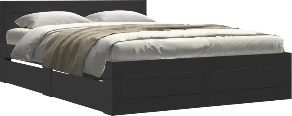 vidaXL fekete szerelt fa ágykeret fejtámlával 120 x 190 cm