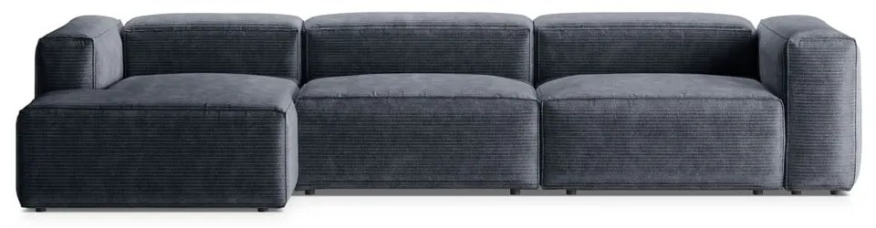 Szürkéskék kordbársony sarokkanapé (bal oldali-heverő résszel) Bergano – Cosmopolitan Design