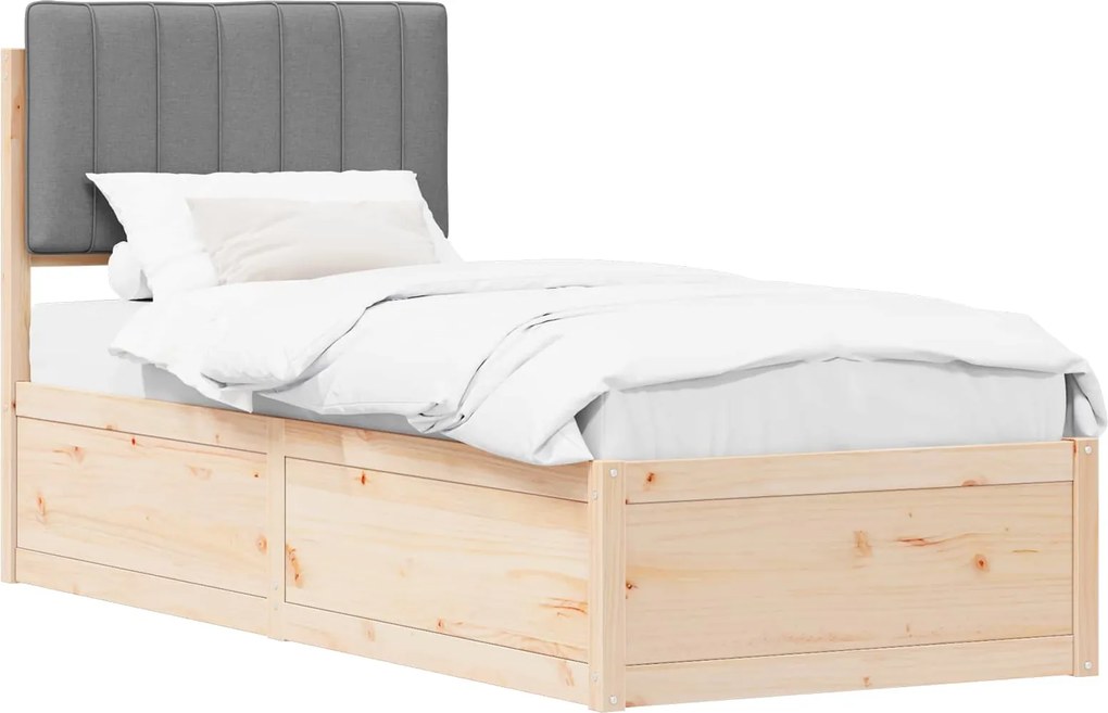 vidaXL Ágykeret Kárpitozott Fejtámlával Világosszürke 75 x 190 cm