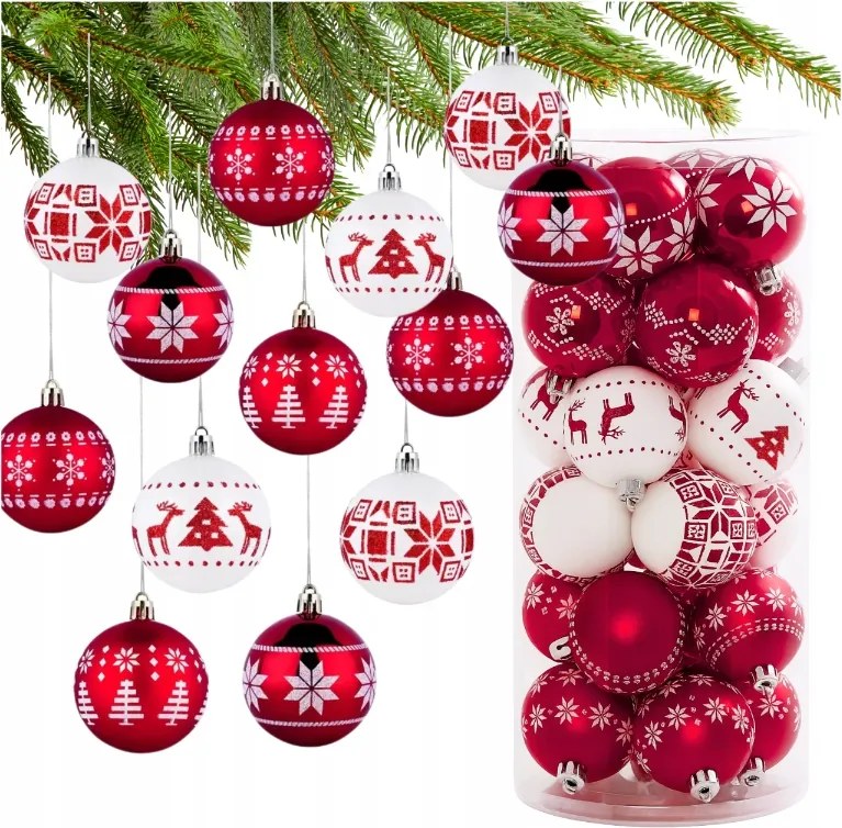 Karácsonyfadísz Szett Piros-fehér Karácsonyfadísz 5CM 24DB