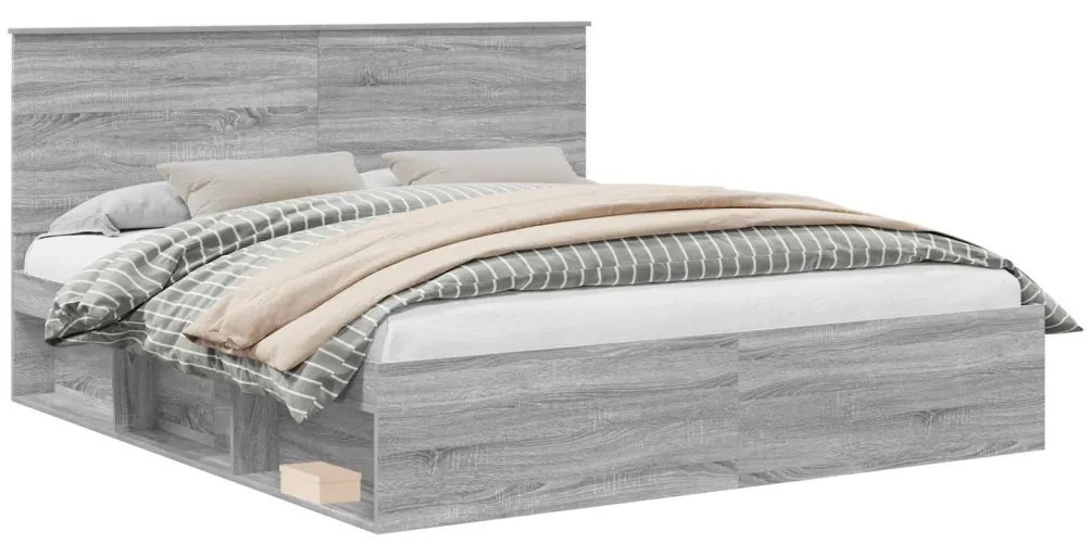 vidaXL Ágykeret fejtámlával Szürke Sonoma 200 x 200 cm Tömör fenyőfa