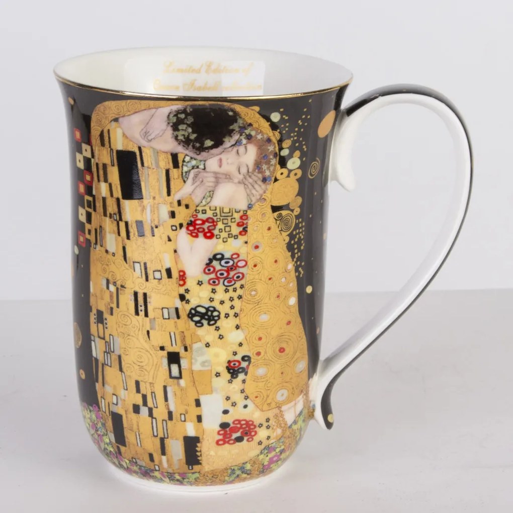 Porcelán 400ml barna-fekete füles bögre díszdobozban Gustav Klimt: A csók