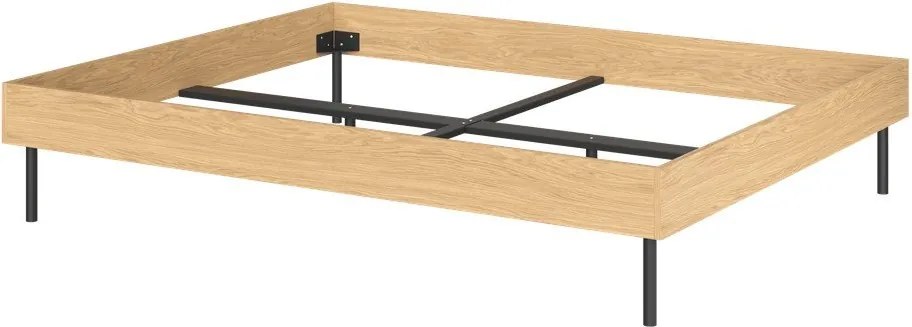 Natúr színű forgácslemez franciaágy ágytámla nélkül ágyráccsal 160x200 cm tölgyfa dekorral Streiko – noo.ma