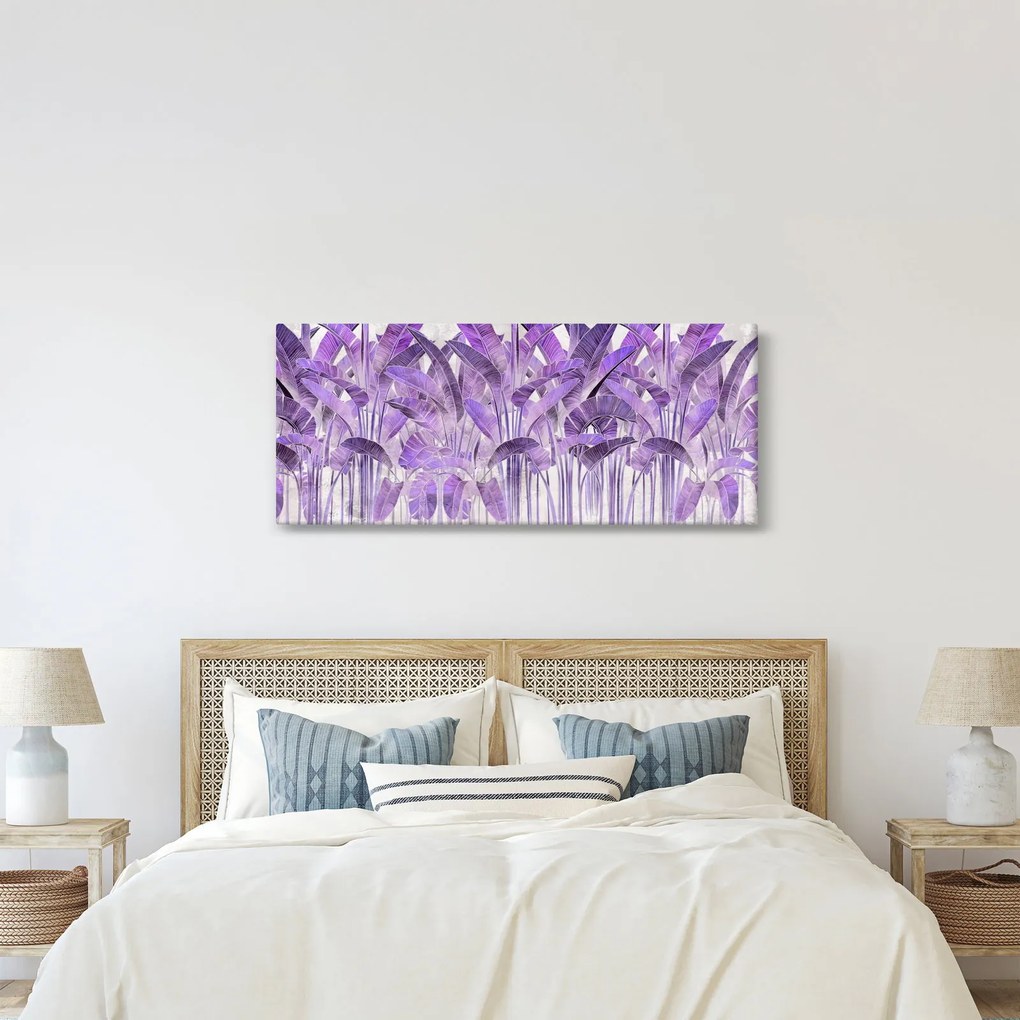 Kép - Lila levelek vakolatban (120x50 cm)
