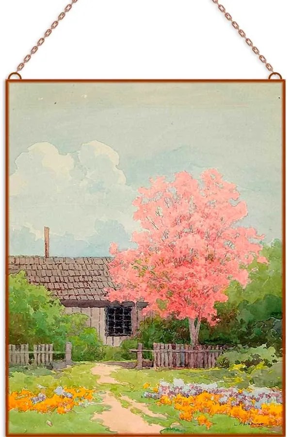 Lorenzo P. Latimer - House with a flowering tree üvegkép, falikép