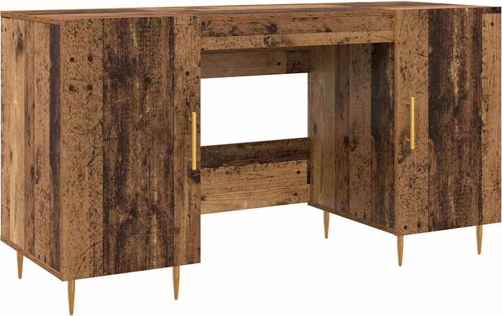 vidaXL Asztal polcokkal tárolóval Régi fa 140 x 50 x 75 cm Faanyag