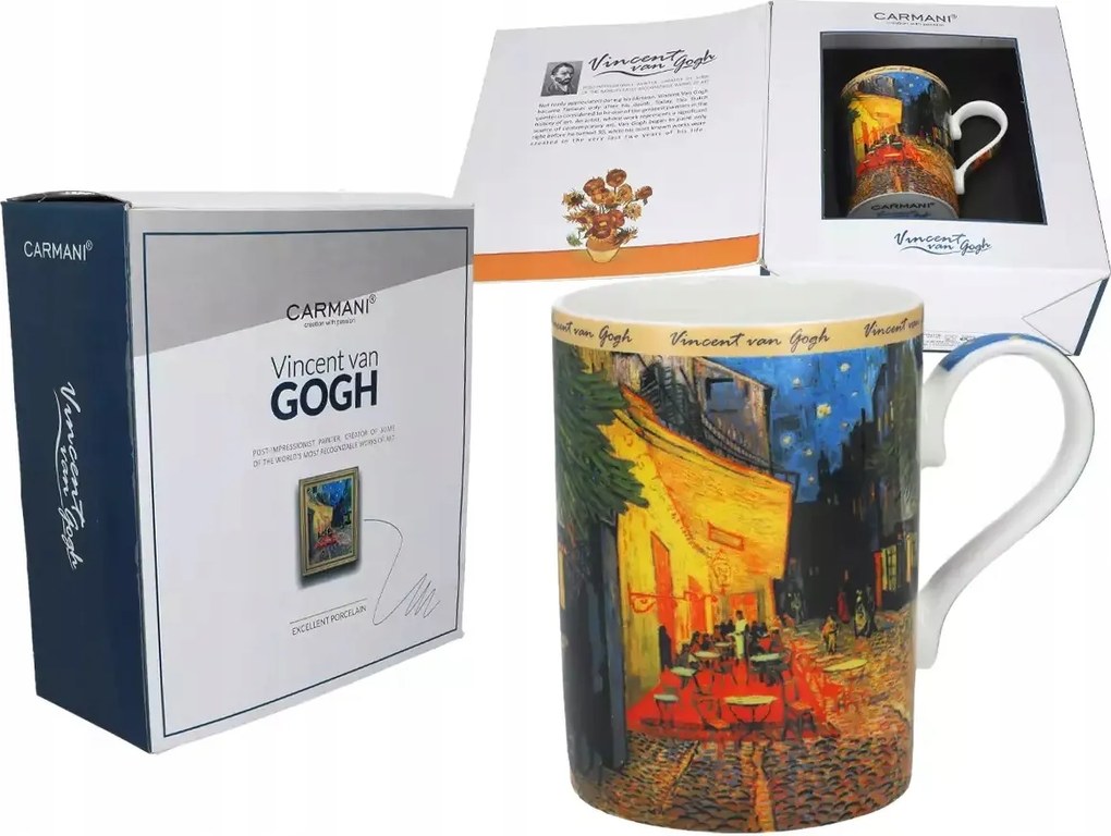 Porcelán Bögre Carmani Van Gogh Kávézó Terasz Éjszaka Ajándék Doboz