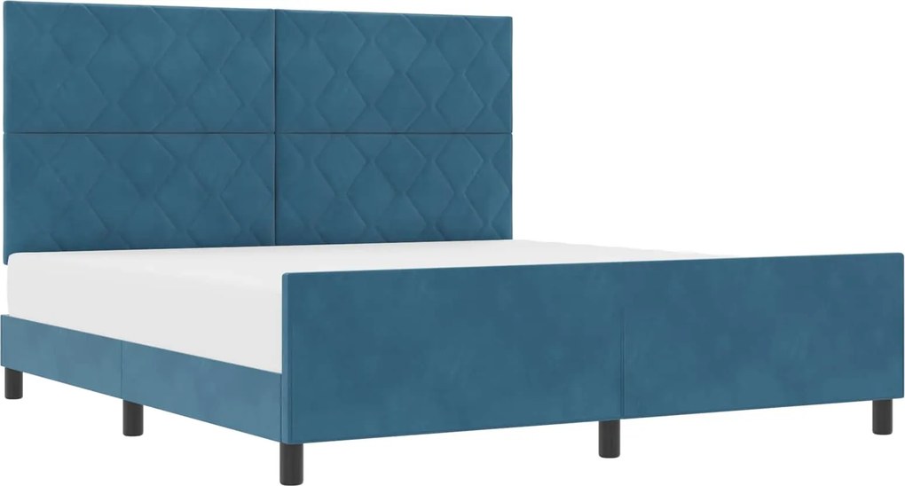 vidaXL Boxrugós ágy fejtámlával Sötét kék 180 x 200 cm Bársony