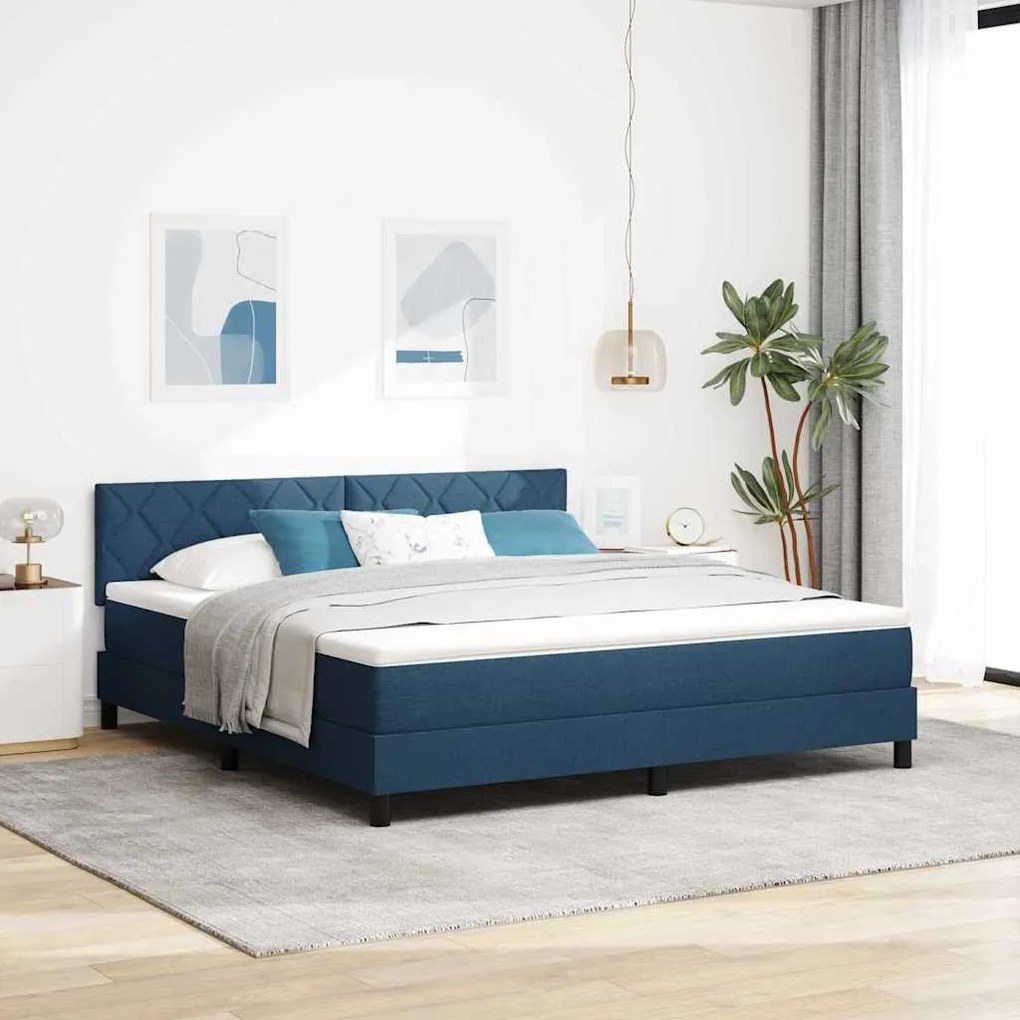 Boxrugós ágy matracmal fejtámlával Kék 180 x 200 cm szövet