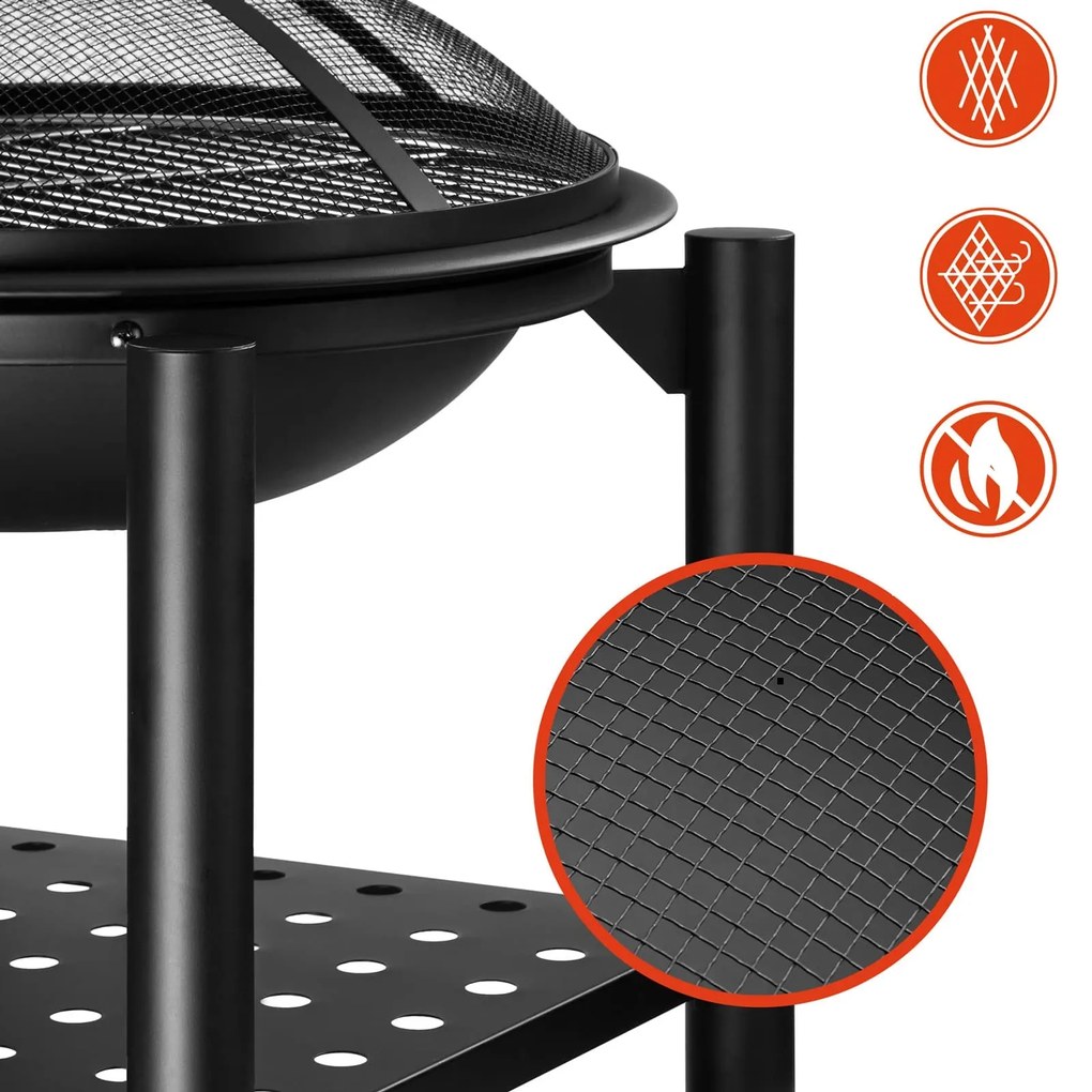 FIRE tűzrakóhely fatárolóval, Ø55cm, fekete Gardebruk