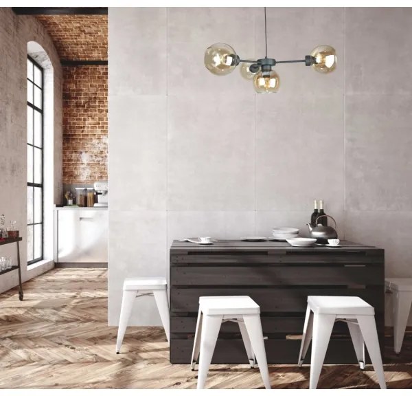 Csillár zsinóron KALIOPE 4xE27/60W/230V fekete/füstös bézs