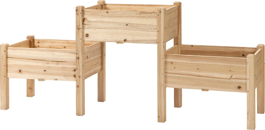 Outsunny Háromszintes Magaságyás 3 Kétszintes Tartállyal 184L x 45W x 80H cm Előkezelt Fenyőfából A Locsoláshoz | Aosom