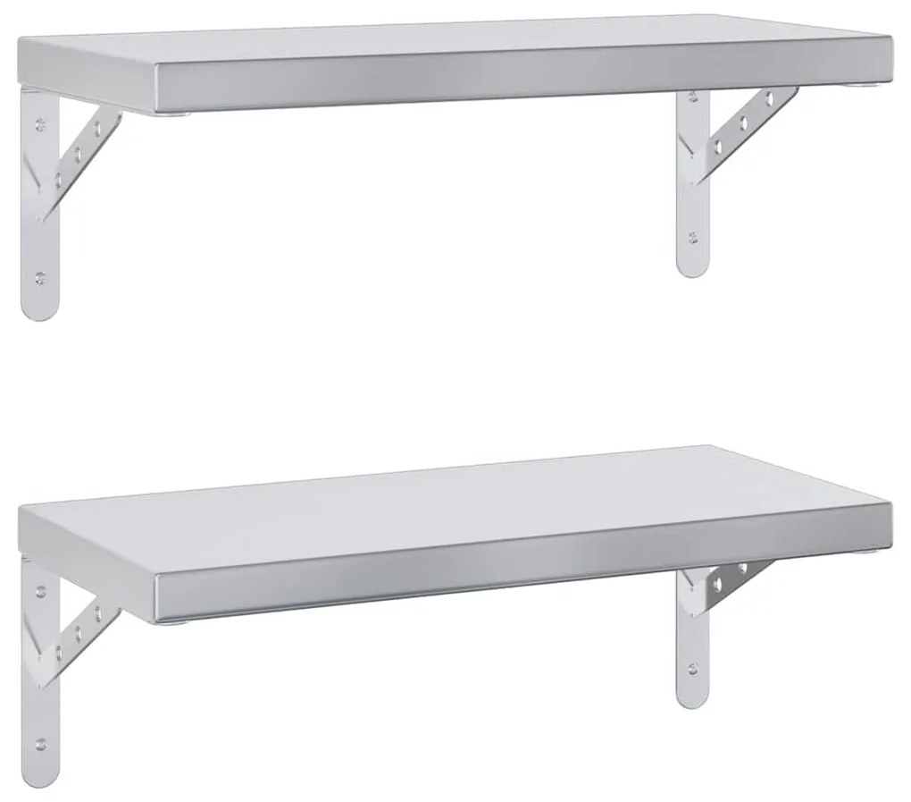 2 db ezüstszínű rozsdamentes acél fali polc 50 x 23,5 cm