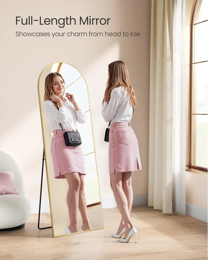 Ívelt álló tükör alumínium kerettel, edzett üvegből, világos arany színben