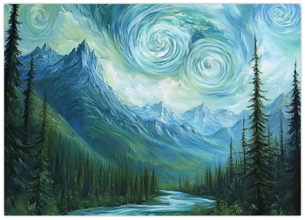 Üveg kép - Táj Van Gogh érintésével (70x50 cm)