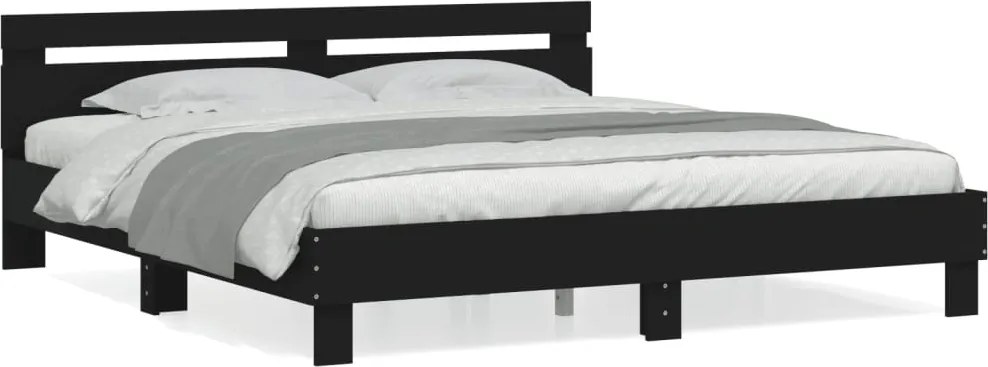 vidaXL fekete szerelt fa ágykeret fejtámlával 180 x 200 cm