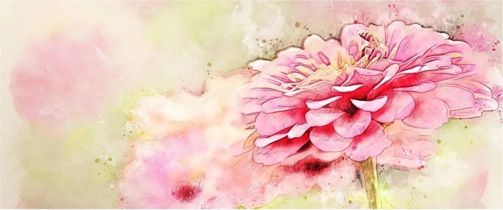 Kép - rózsaszín virág, akvarell (120x50 cm)