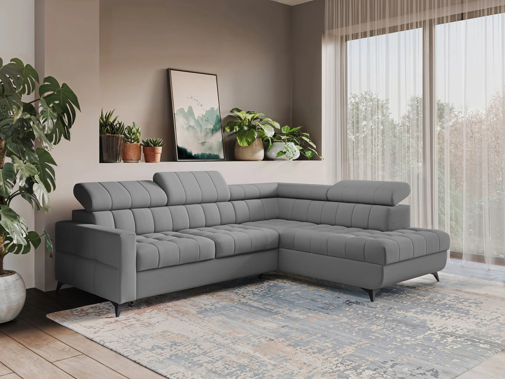 Nardo L sarokkanapé ágyfunkcióval jobb oldali - szürke plüss Pretty 17