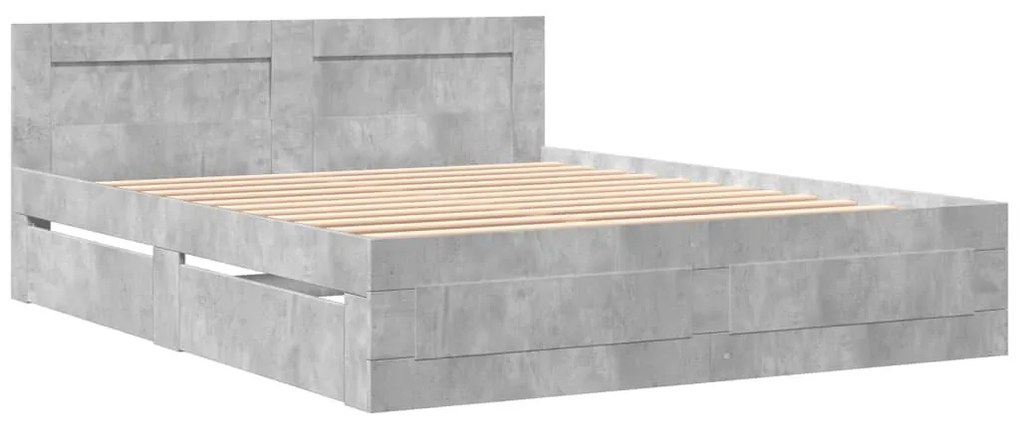 betonszürke szerelt fa ágykeret fejtámlával 160x200 cm