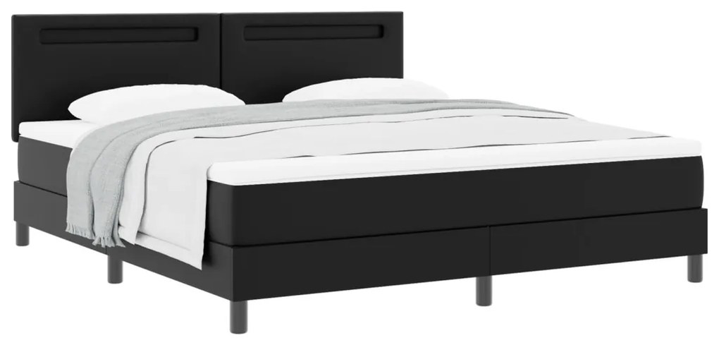 Boxspringágy fekete színben, szuper king méretben, műbőr matraccal