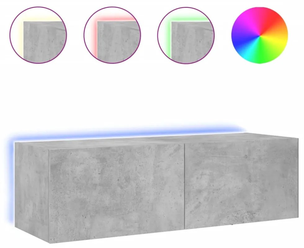 betonszürke fali TV-szekrény LED-világítással 100 x 35 x 31 cm