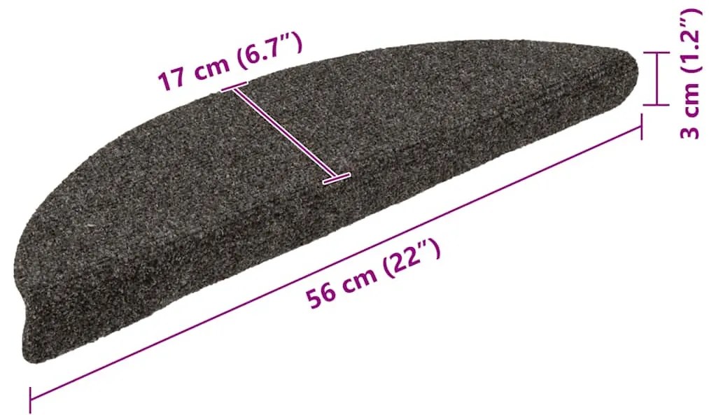 öntapadós lépcsőszőnyegek 30 db 56 x 17 x 3 cm antracit félkör alakú