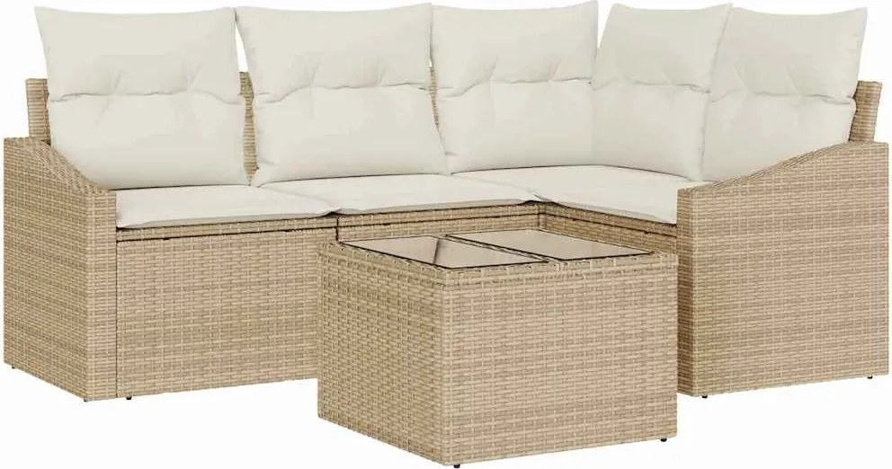 vidaXL Kanapé Szett párnával 5 pcs Bézs polirattan